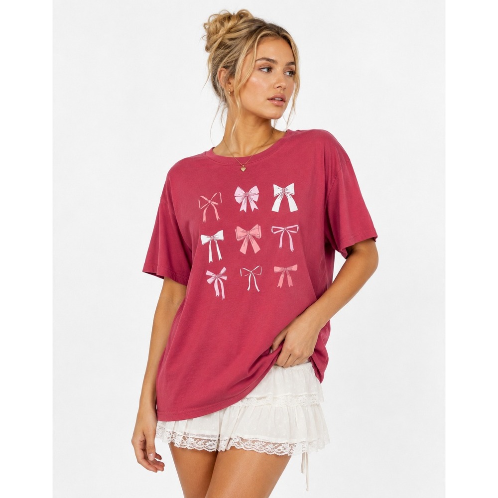 Pink Ribbon Bow Graphic T Shirt XL Short Sleeve Coquette Balletcore Soft Girl